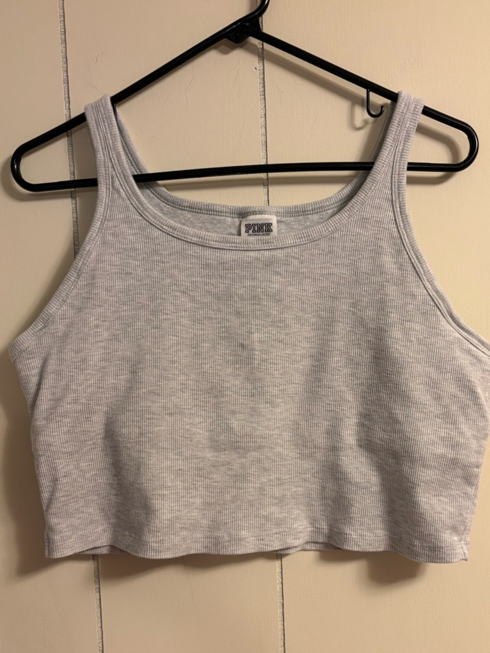 PINK Victoria's Secret Light Gray Ribbed Cropped Tank